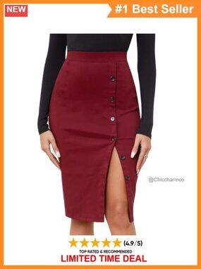 Plaid Pencil Midi Skirt High Waist Bodycon Slit Work Business Skirt